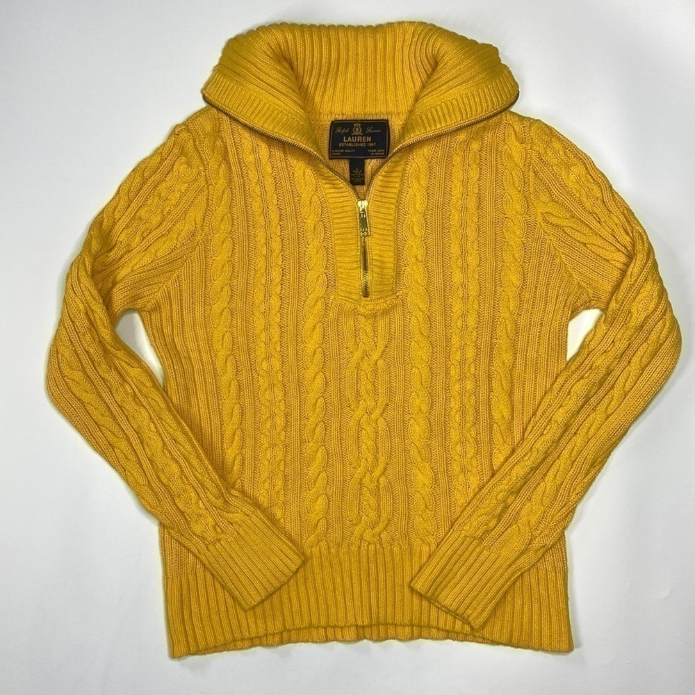 Ralph Lauren Black Label Yellow Knit 1/4 Zip Sweater Size Large
